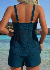 Peacock Blue swimwear,Plain Color swimwear,ROTITA Tummy Coverage Peacock Blue Mid Waisted Tankini Set