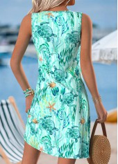 Mint Green dresses,Animal Print dresses,Vacation dresses,ROTITA Plus Size Tummy Coverage Marine Life Print Short Dress