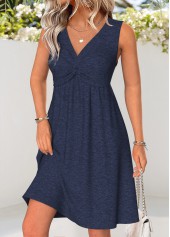 ROTITA Tummy Coverage Navy Short V Neck Sleeveless Dress