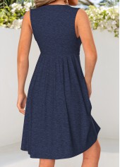 Navy dresses,Plain Color dresses,Everyday dresses,ROTITA Tummy Coverage Navy Short V Neck Sleeveless Dress