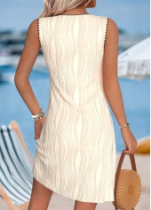 Beige dresses,Plain Color dresses,Everyday dresses,Casual dresses,ROTITA Tummy Coverage Beige Short Round Neck Sleeveless Dress