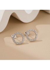 Silver jewelry,Geometric jewelry,Round Silver Zircon Circle Copper Earrings