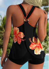 ROTITA Tummy Coverage Orange Floral Print Mid Waisted Tankini Top-No Bottom