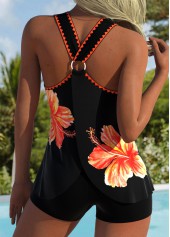 ROTITA Tummy Coverage Orange Floral Print Mid Waisted Tankini Top-No Bottom
