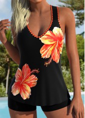 ROTITA Tummy Coverage Orange Floral Print Mid Waisted Tankini Top-No Bottom