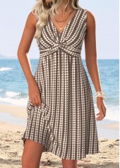 ROTITA Tummy Coverage Dark Coffee V Neck Sleeveless Dress