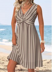 Dark Coffee dresses,Plain Color dresses,Vacation dresses,Vacation dresses,ROTITA Tummy Coverage Dark Coffee V Neck Sleeveless Dress