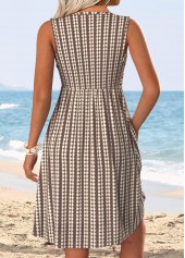 Dark Coffee dresses,Plain Color dresses,Vacation dresses,Vacation dresses,ROTITA Tummy Coverage Dark Coffee V Neck Sleeveless Dress