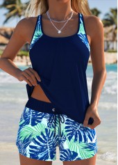 Rotita Tankini-Set mit Bauchbedeckung marineblauem Blätterprint und mittelhohem Bund
