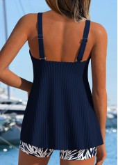 Navy swimwear,Plants swimwear,ROTITA Tummy Coverage Navy Plants Print Mid Waisted Tankini Set