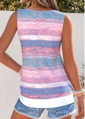 Pink tops,Striped tops,Geometric tops,ROTITA Tummy Coverage Striped Pink Scoop Neck Sleeveless Tank Top