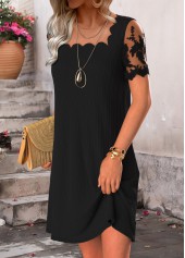 Black dresses,Plain Color dresses,Everyday dresses,Casual dresses,ROTITA Tummy Coverage Black Short Square Neck Dress