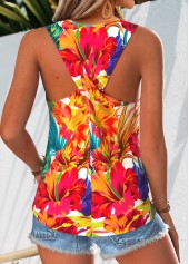 ROTITA Tropical Plants Print Multi Color Round Neck Tank Top