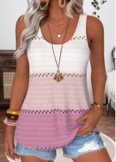 ROTITA Tummy Coverage Multi Stripe Print Light Pink Tank Top