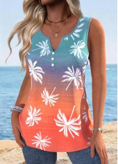 Multi Color tops,Plants tops,ROTITA Tummy Coverage Tropical Plants Print Multi Color Tank Top