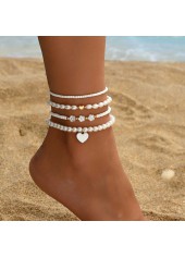 White jewelry,White Color Heart Polyresin Detail Anklets