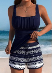 ROTITA Tummy Coverage Navy Tribal Print Mid Waisted Tankini Set