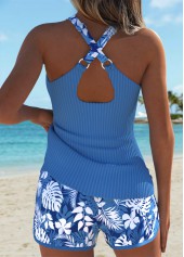 Dusty Blue swimwear,Floral swimwear,Plants swimwear,ROTITA Tummy Coverage Dusty Blue Floral Print Tankini Set