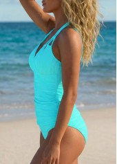 Cyan swimwear,Plain Color swimwear,ROTITA Tummy Coverage Cyan Mid Waisted Tankini Set