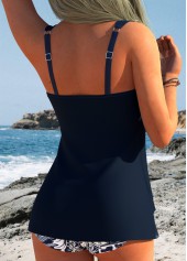 Dusty Blue swimwear,Floral swimwear,Plants swimwear,ROTITA Cross Hem Dusty Blue Floral Print Tankini Set