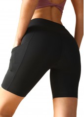 Black sportswear,Plain Color sportswear,High Stretch Black Skinny Elastic Waist Fitted Sports Shorts