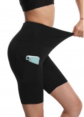 Black sportswear,Plain Color sportswear,High Stretch Black Skinny Elastic Waist Fitted Sports Shorts
