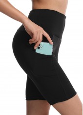 Black sportswear,Plain Color sportswear,High Stretch Black Skinny Elastic Waist Fitted Sports Shorts