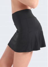Black sportswear,Plain Color sportswear,Black Elastic Waist High Waisted Pantskirt