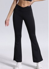 Black Flare Leg Elastic Waist High Waisted Leggings