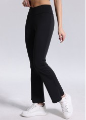 Black sportswear,Plain Color sportswear,Black Flare Leg Elastic Waist High Waisted Leggings