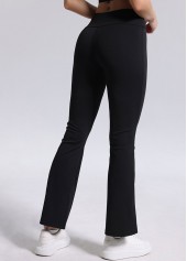 Black sportswear,Plain Color sportswear,Black Flare Leg Elastic Waist High Waisted Leggings