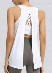 White Round Neck Sleeveless Sports Top