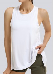 White sportswear,Plain Color sportswear,White Round Neck Sleeveless Sports Top