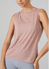 Pink sportswear,Plain Color sportswear,Pink Round Neck Sleeveless Sports Top