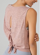Pink sportswear,Plain Color sportswear,Pink Round Neck Sleeveless Sports Top