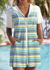 Rotita Bauchbedeckung cyanfarbenes Strandkleid mit mehrfarbigem Streifenmuster