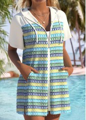 Cyan swimwear,Striped swimwear,Geometric swimwear,ROTITA Tummy Coverage Cyan Multi Stripe Print Cover Up