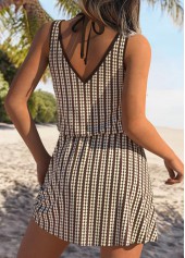 Dark Coffee swimwear,Striped swimwear,Geometric swimwear,ROTITA Tummy Coverage Dark Coffee Striped Cover Up