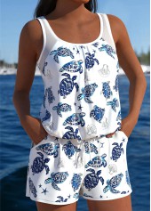 White swimwear,Animal Print swimwear,ROTITA Tummy Coverage White Marine Life Print One Piece Swimwear