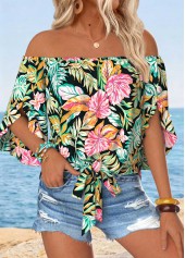 ROTITA Tummy Coverage Tropical Plants Print Multi Color Blouse