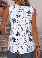 White tops,Floral tops,Plants tops,ROTITA Tummy Coverage Floral Print White V Neck Tank Top