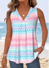 ROTITA Tummy Coverage Geometric Print Multi Color Sleeveless Tank Top