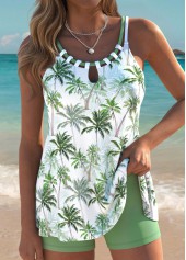 ROTITA Tummy Coverage Sage Green Tropical Plants Print Tankini Set