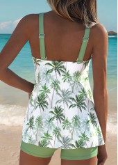 Sage Green swimwear,Plants swimwear,ROTITA Tummy Coverage Sage Green Tropical Plants Print Tankini Set