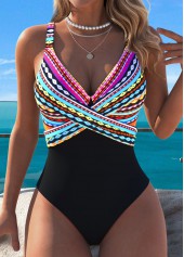 maillot de bain une pièce à rayures noires Rotita gainant