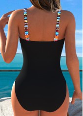 Black swimwear,Striped swimwear,Geometric swimwear,ROTITA Tummy Control Black Striped One Piece Swimwear