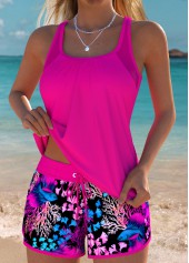 Hot Pink swimwear,Animal Print swimwear,ROTITA Tummy Coverage Hot Pink Marine Life Print Tankini Set