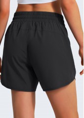 Black sportswear,Plain Color sportswear,ROTITA High Stretch Black Elastic Waist Sports Shorts