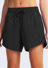 Black sportswear,Plain Color sportswear,ROTITA High Stretch Black Elastic Waist Sports Shorts