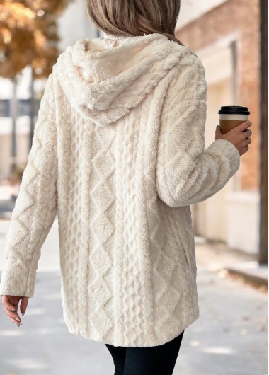 Beige tops,Plain Color tops,ROTITA Tummy Coverage Beige Hooded Long Sleeve Coat